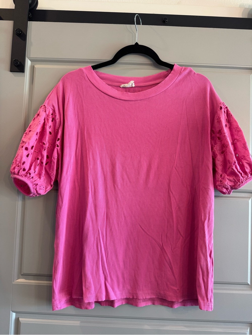 BiBi Hot Pink Eyelet Puff Sleeve Tee